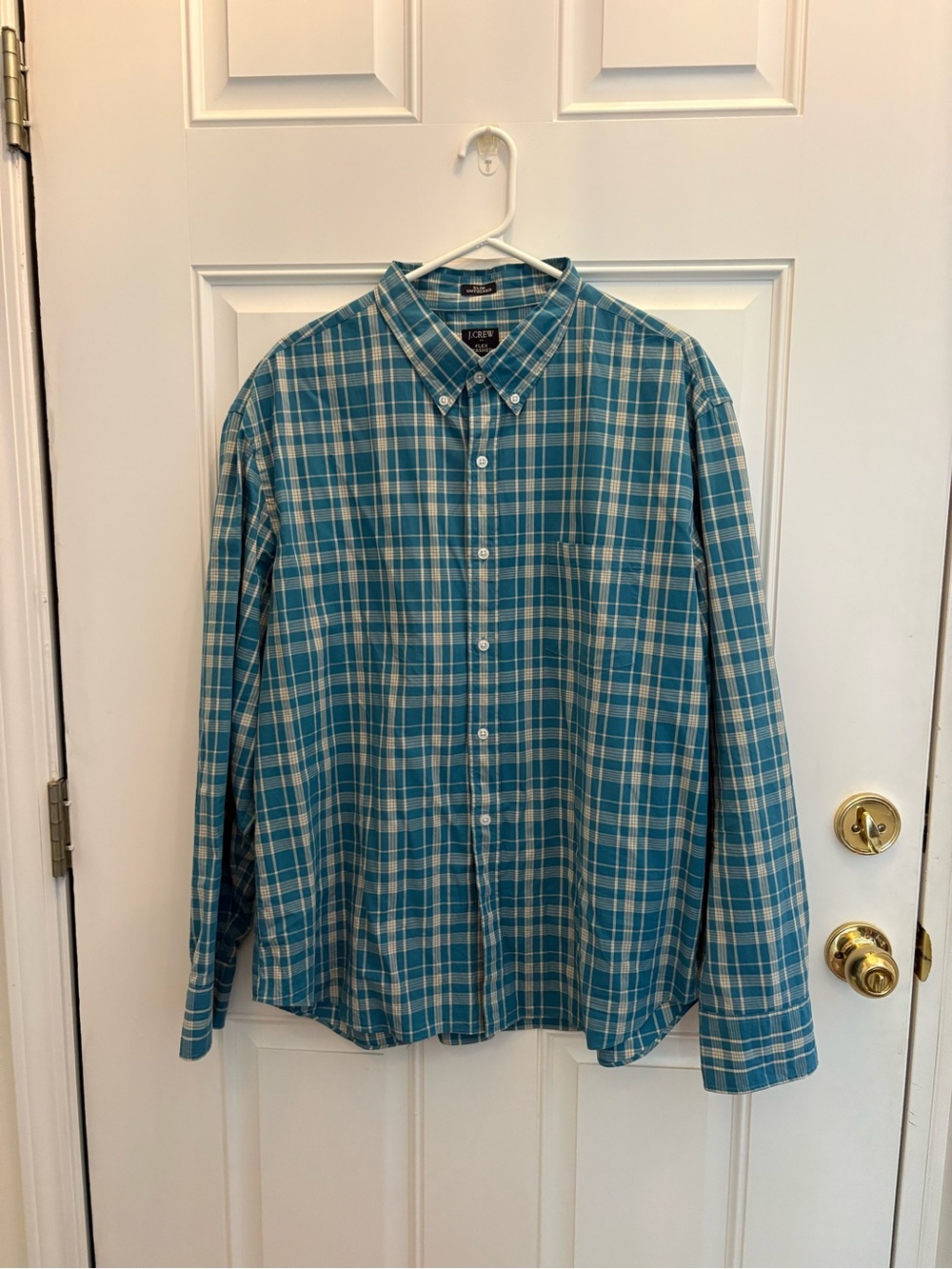 J. Crew Teal and White Plaid Button-Down Shirt
